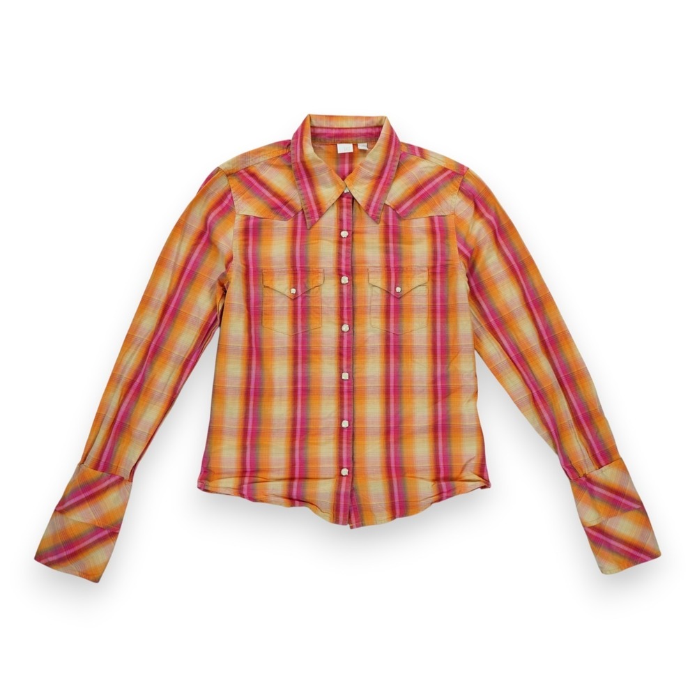 BKE Western Shirt Womens Medium Plaid Pattern Long Sleeve ~ Snap Closure
